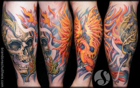 Tattoos - Phoenix and Skull Life/Death Tattoo - 67191