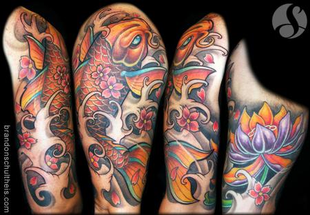 Tattoos - Koi & Lotus Half Sleeve Tattoo - 71264