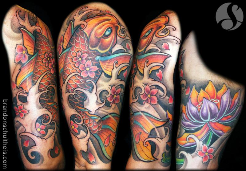 Koi And Lotus Half Sleeve Tattoo By Brandon Schultheis Tattoonow