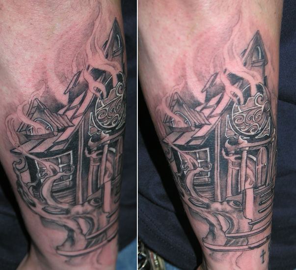 house on fire by Luca Natalini TattooNOW