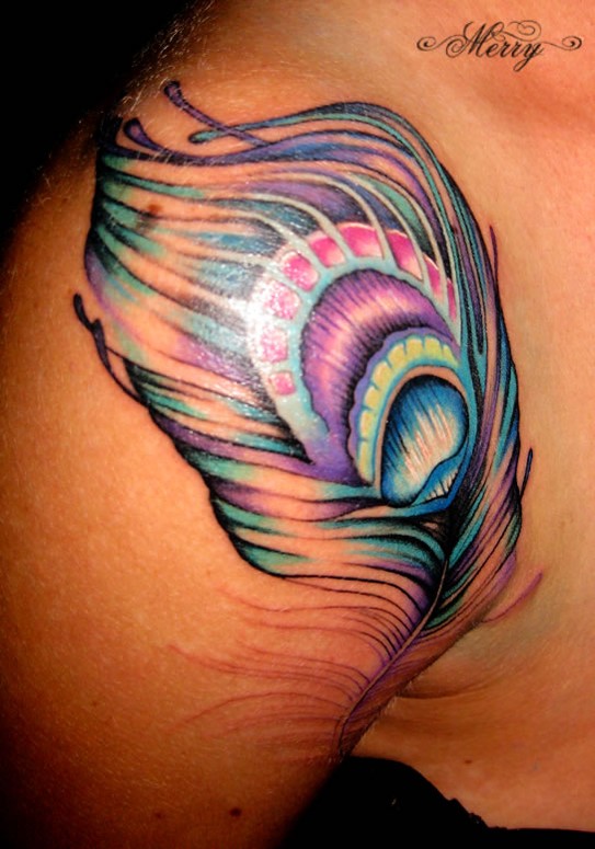 Custom Peacock Feather Tattoo by Merry Wilson: TattooNOW Custom Peacock Feather Tattoo by Merry Wilson: TattooNOW