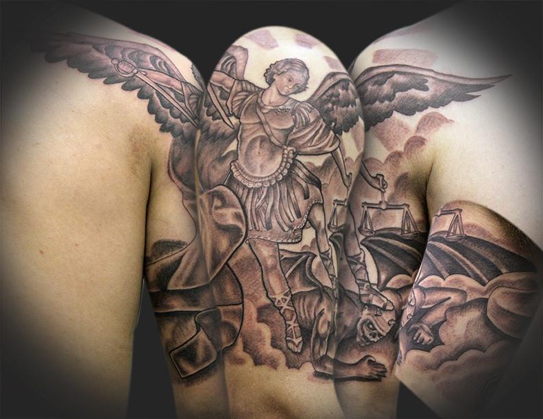 Saint Michael Slaying A Demon by Chad Newsom: TattooNOW
