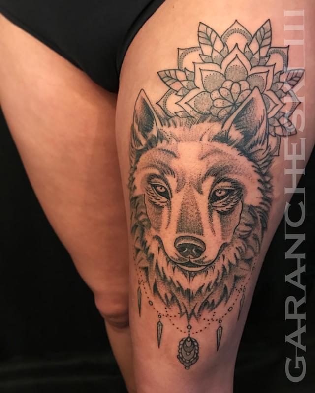 Ornamental Leafy Mandala Dotwork Wolf Tattoo by John Garancheski III:  TattooNOW