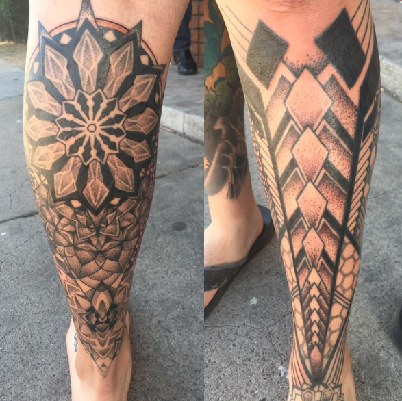 Geometric Half Leg Sleeve by Amy Jiao: TattooNOW Geometric Half Leg Sleeve by Amy Jiao: TattooNOW