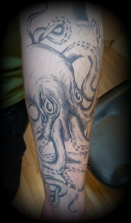 Tattoos - Black and Grey Octopus Tattoo - 63962