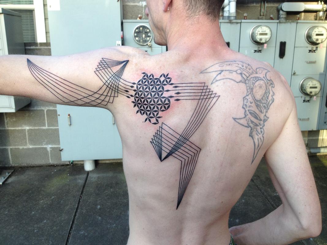 Abstract Line/ Flower of Life Shoulder Piece by Cassady Bell : TattooNOW