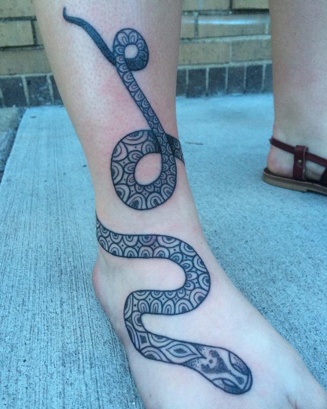 Snake on the foot/ankle by Chad Leever: TattooNOW