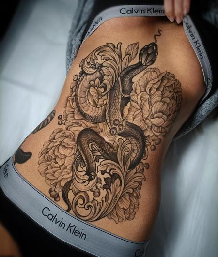 Tattoos - Snake & Peonies Torso Piece.  - 144022