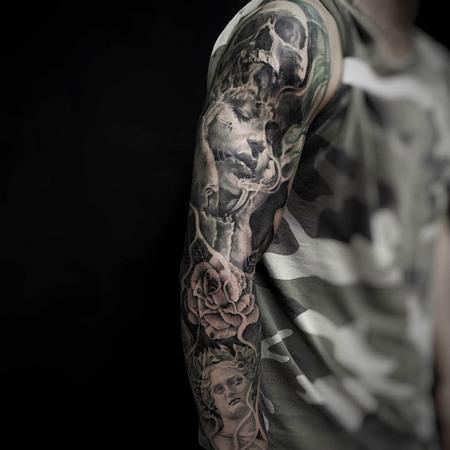 Tattoos - Black and Gray Gothic Collage Tattoo - 115611