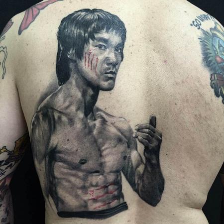 Tattoos - Black and Gray Bruce Lee Portrait Tattoo - 115615
