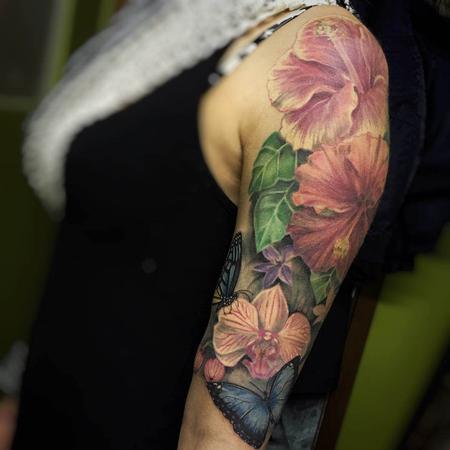 Tattoos - Realistic Color Flower Bouquet Tattoo - 115619