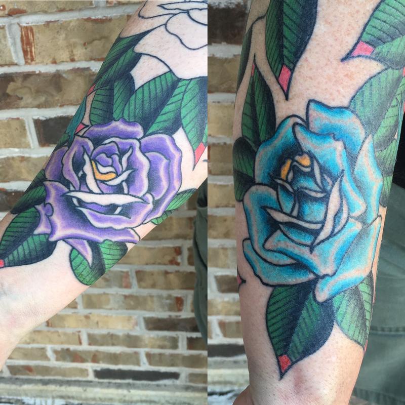 traditional rose tattoos sleeve