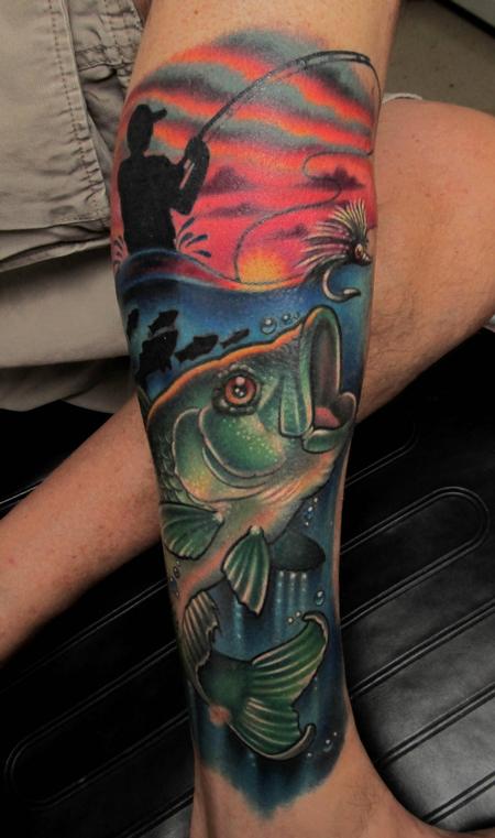 Tattoos - Fish Striper Bass + fisherman - 98467