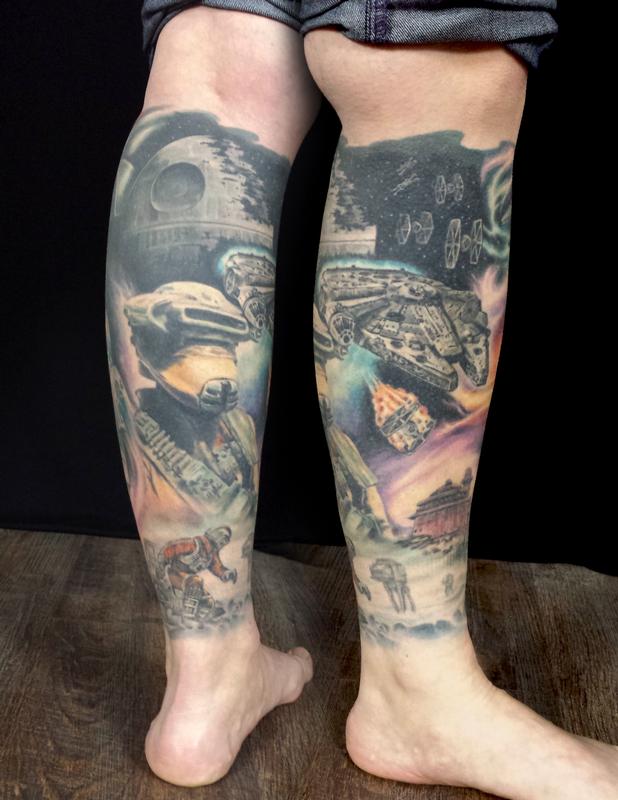 Star Wars leg sleeve by Damion Cressy: TattooNOW Star Wars leg sleeve by Damion Cressy: TattooNOW