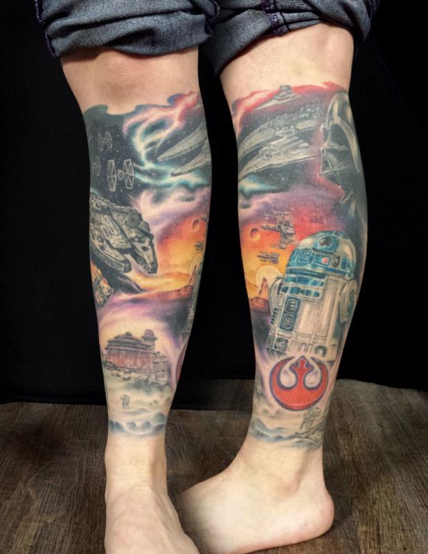 Star Wars leg sleeve by Damion Cressy: TattooNOW Star Wars leg sleeve by Damion Cressy: TattooNOW