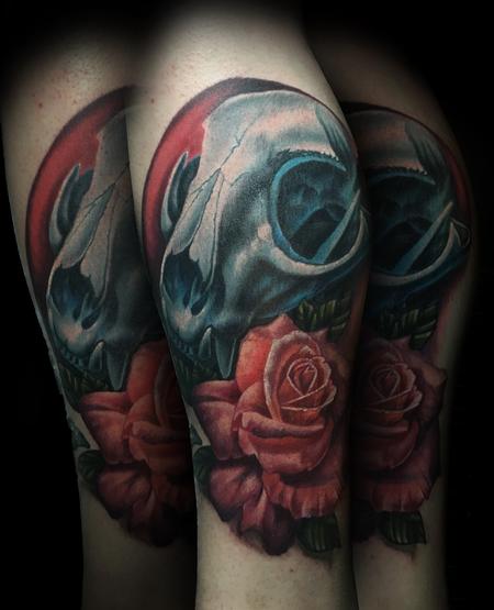 Tattoos - Cat Skull and Rose - 116491