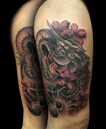 Tattoos - Dragon and Cherry blossoms - 114032