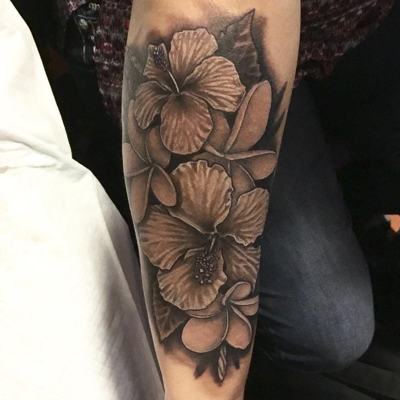 Black and grey tropical flowers by Edward Lott TattooNOW