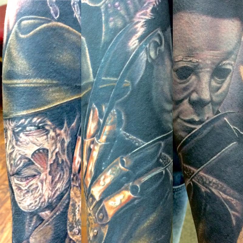 Horror sleeve in progress by Edward Lott: TattooNOW