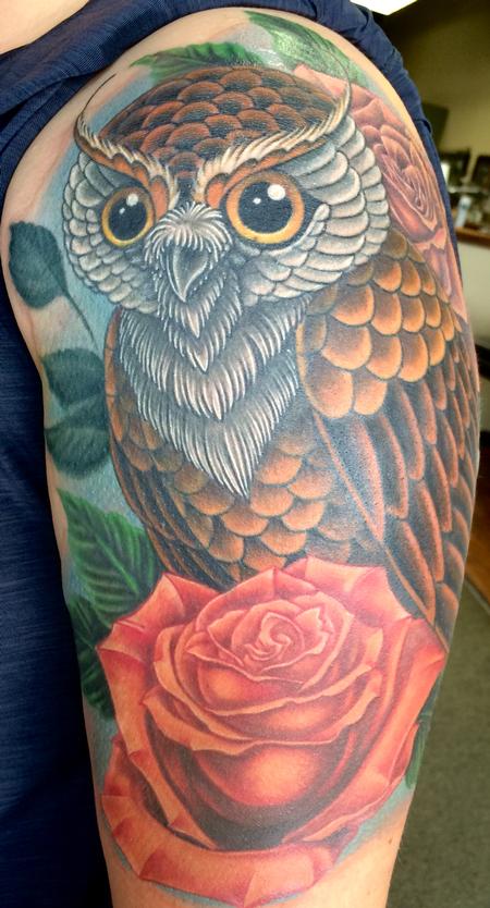 Owl and roses by Edward Lott: TattooNOW :