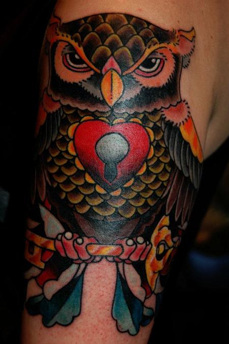 Tattoos - Traditional Style Owl Tattoo - 67628