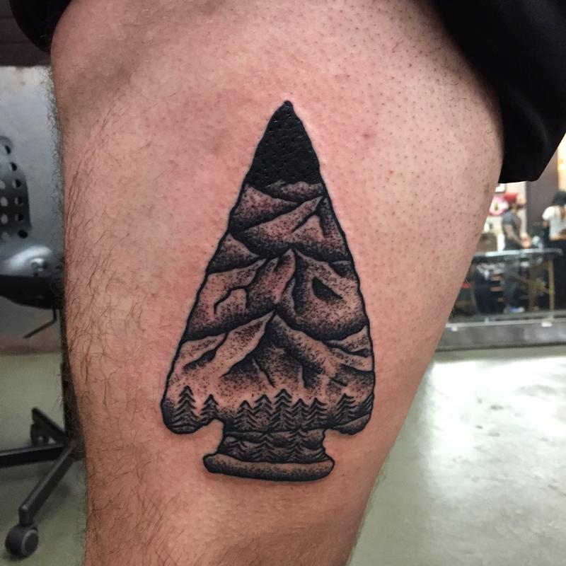 Blackwork Woodcarving Arrowhead Calf Tattoo by Jeremy Hall: TattooNOW