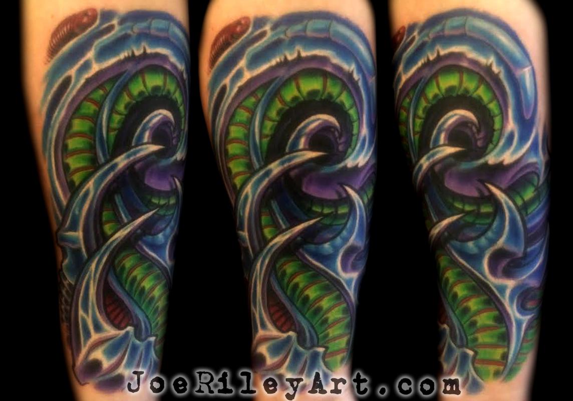 Colored Biomechanical Half Sleeve Tattoo For Men