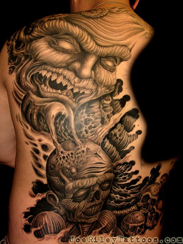 Evil Backpiece Tattoo by Joe Riley: TattooNOW Evil Backpiece Tattoo by Joe Riley: TattooNOW