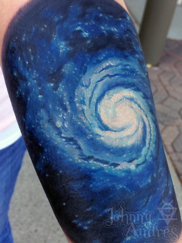 Privately owned spiral galaxy done by Dennis Smyth at Body Art in  Plattsburgh Ny  rtattoos