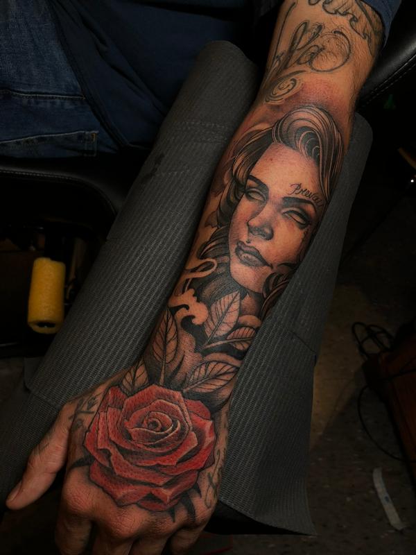 hand rose and portrait by Killian Moon: TattooNOW