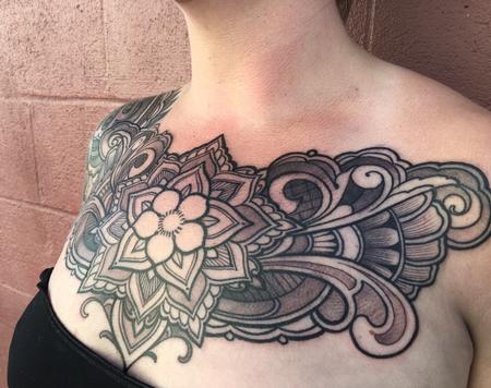 Tattoos - Black and gray ornamental chest tattoo - 120109