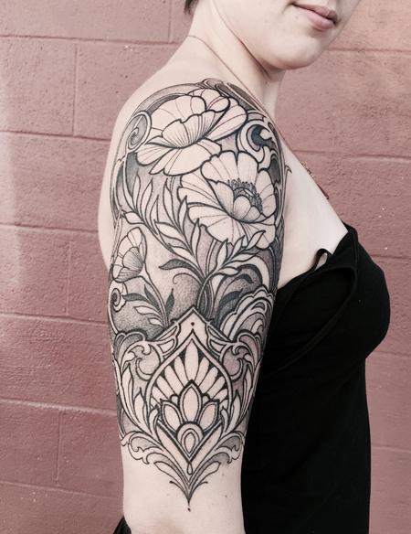 Tattoos - Ornamental arm tattoo with poppies - 120561