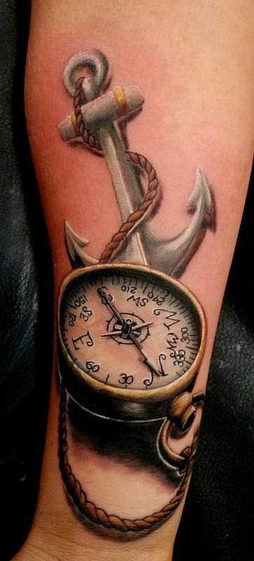 Compass and anchor by Ledhead Ned: TattooNOW