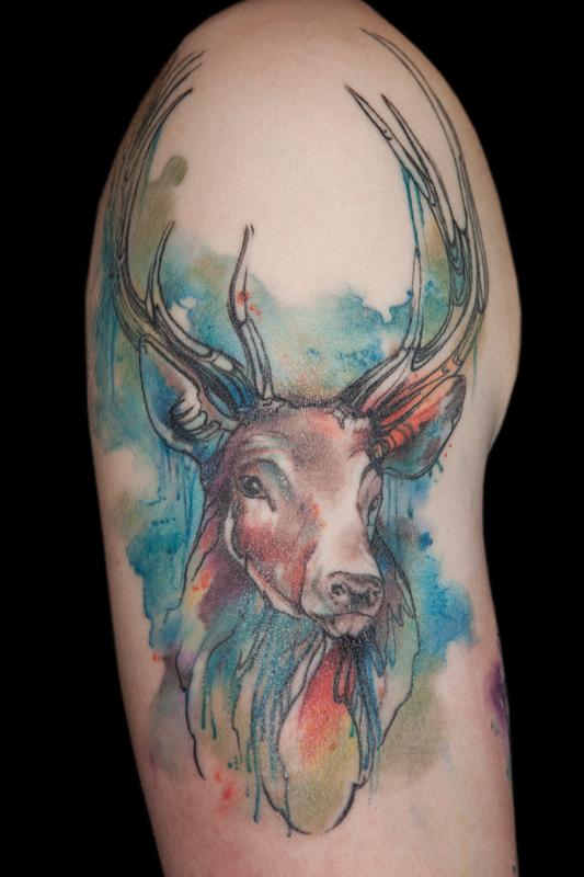 Watercolour stag by Maija Arminen: TattooNOW Watercolour stag by Maija Arminen: TattooNOW