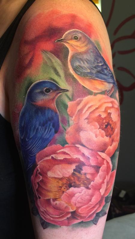 Tattoos - Bluebirds and peonies  - 117807