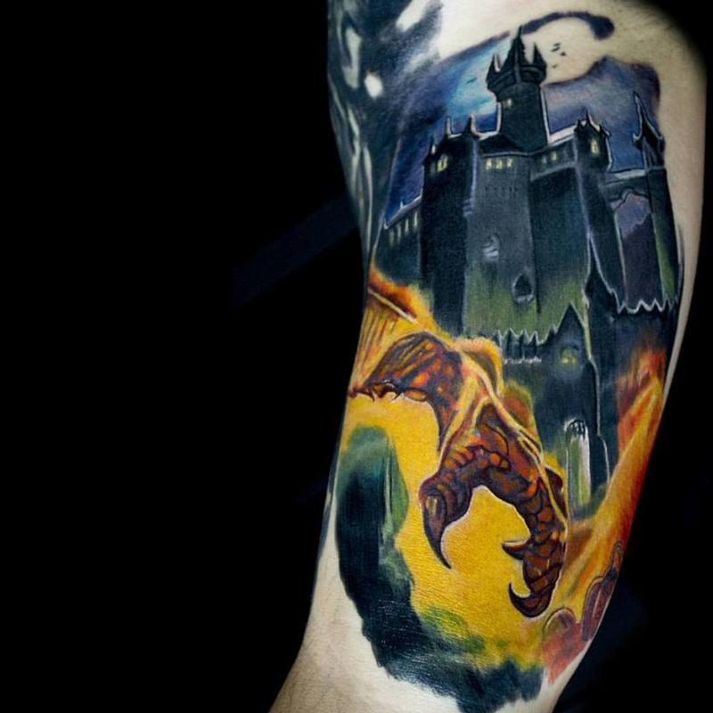 Dragon and Castle Tattoo
