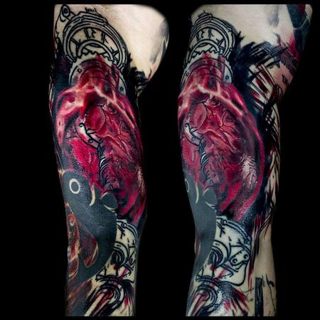 Tattoos - Anatomical Heart with drive train trash polka inspired - 116578