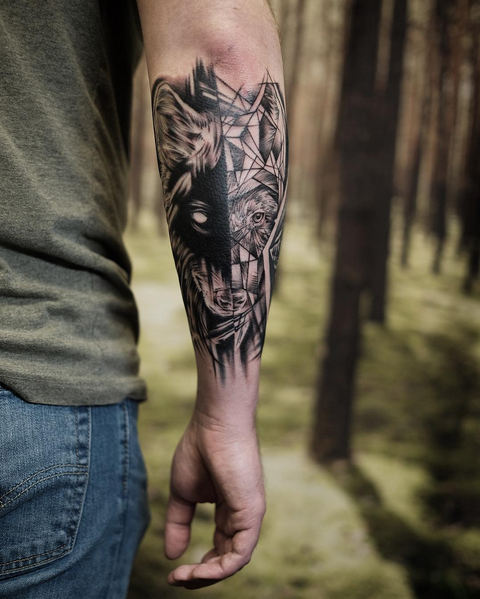 Realistic/Geometric Wolf on Forearm- Instagram @MichaelBalesArt by Michael Bales: TattooNOW