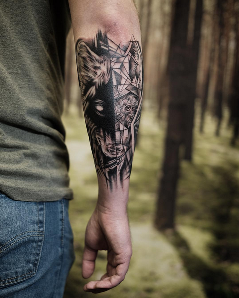 Koeplinger Wolf Forearm Tattoo On Sleeve