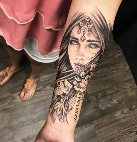 Download Face And Floral On Forearm Instagram Michaelbalesart By Michael Bales Tattoonow