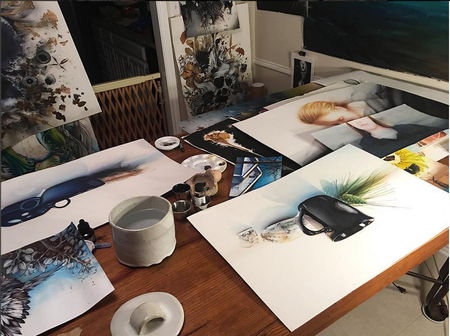 Michael Bales - Studio- Watercolors in Progress. Instagram @michaelbalesart
