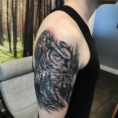 Michael Bales - OWL AND FOREST ON ARM. INSTAGRAM @MICHAELBALESART