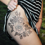 Tattoos - Floral on Thigh- Instagram @michaelbalesart - 123113