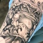 Tattoos - GRUMPY FROG ON FOREARM. INSTAGRAM @MICHAELBALESART - 134137