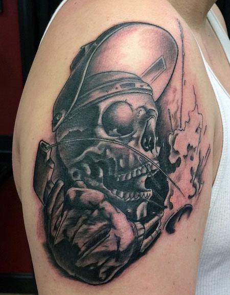 welder pin up pipe fitter cleavage mens forearm tattoo kai 7th samurai   7th Samurai Tattoos