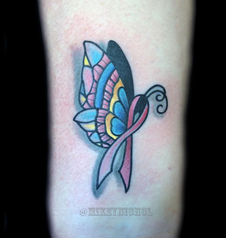 Breast Cancer Ribbon Butterfly by Mikey Nichol: TattooNOW Breast Cancer Ribbon Butterfly by Mikey Nichol: TattooNOW