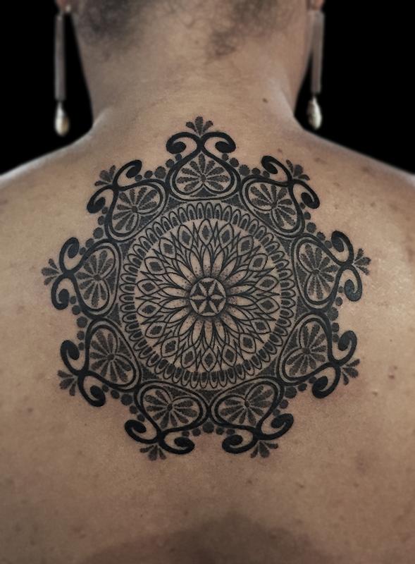 Geometric black dotwork style tattoo  Tattoogridnet