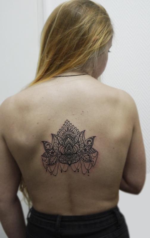 dotwork linework ornamnetal lotus tattoo in bongo style by Obi: TattooNOW
