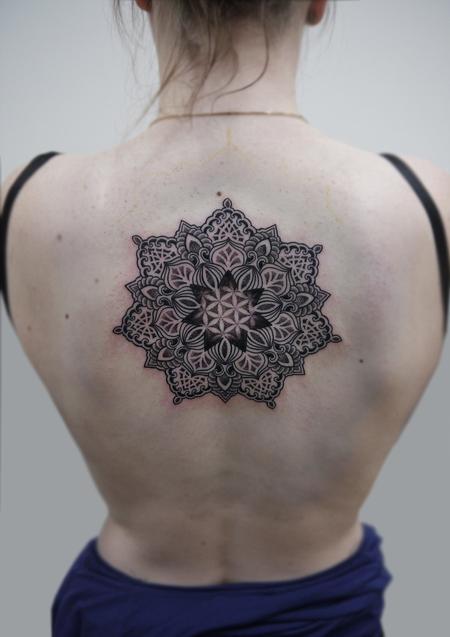 Obi - dotwork linework traditional indian style mandala with flower of life
