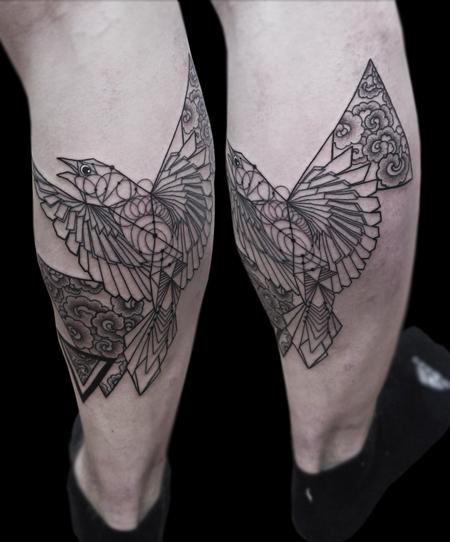 Tattoos - fineline dotwork geometric bird tattoo - 125821